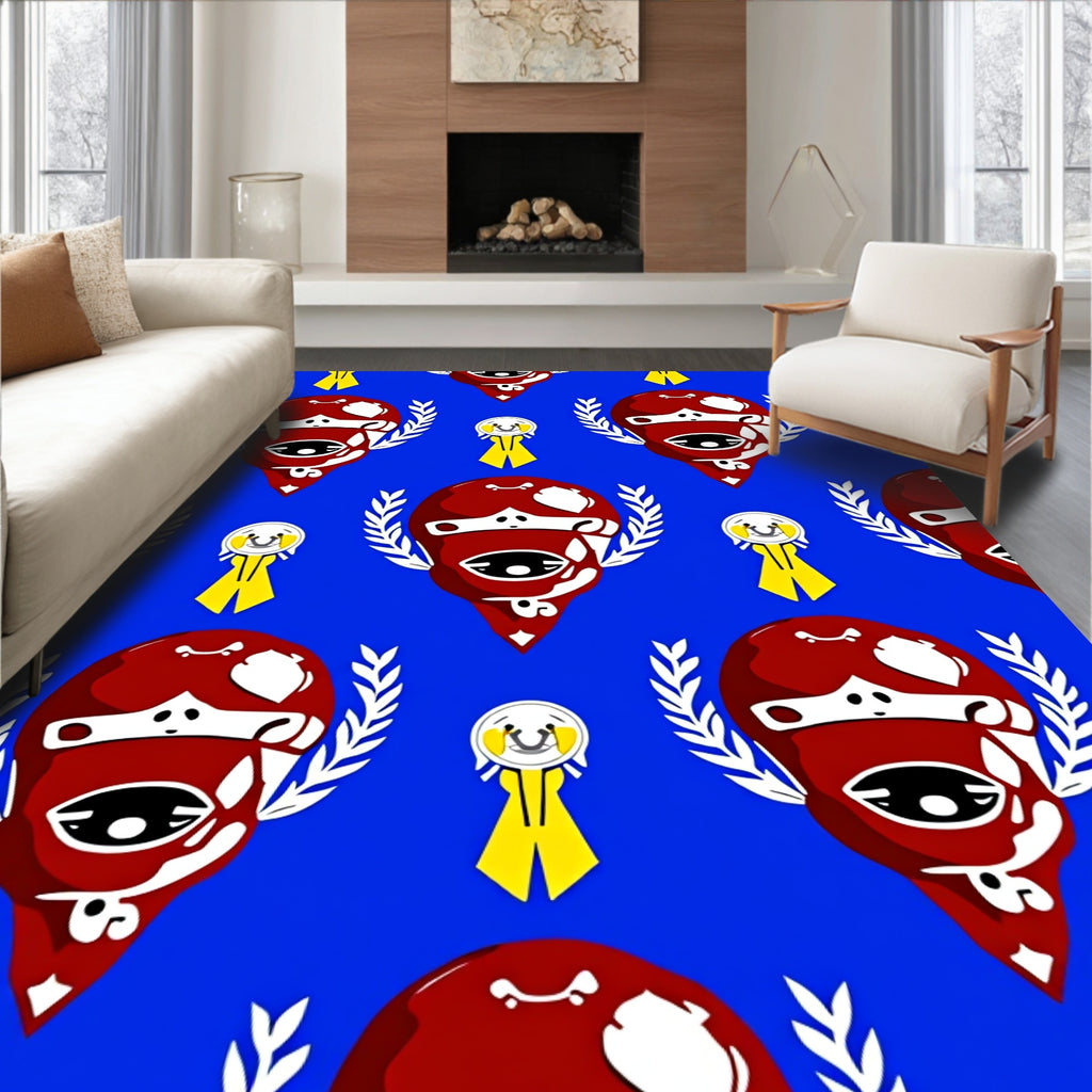 Red Whimsical Face Laurel Wreath Rug