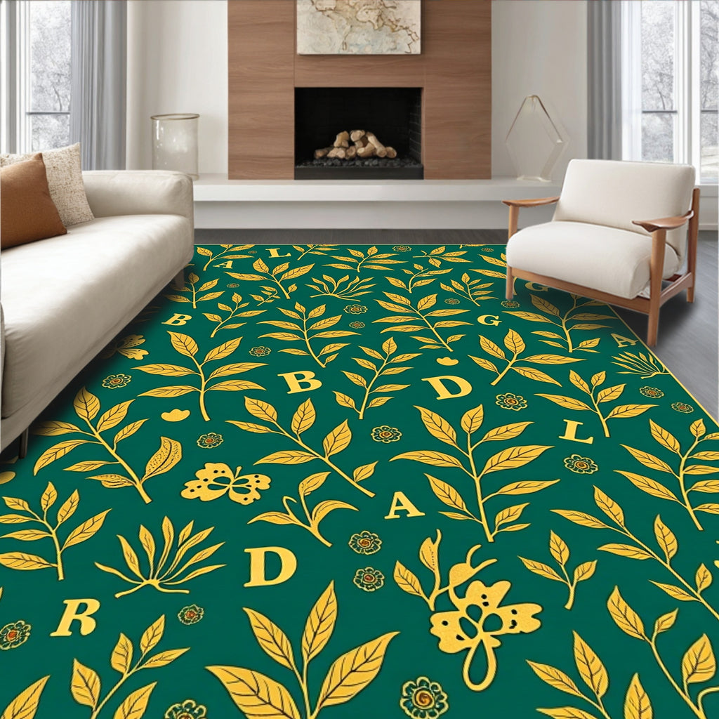 Golden Leaf Botanical Alphabet Rug