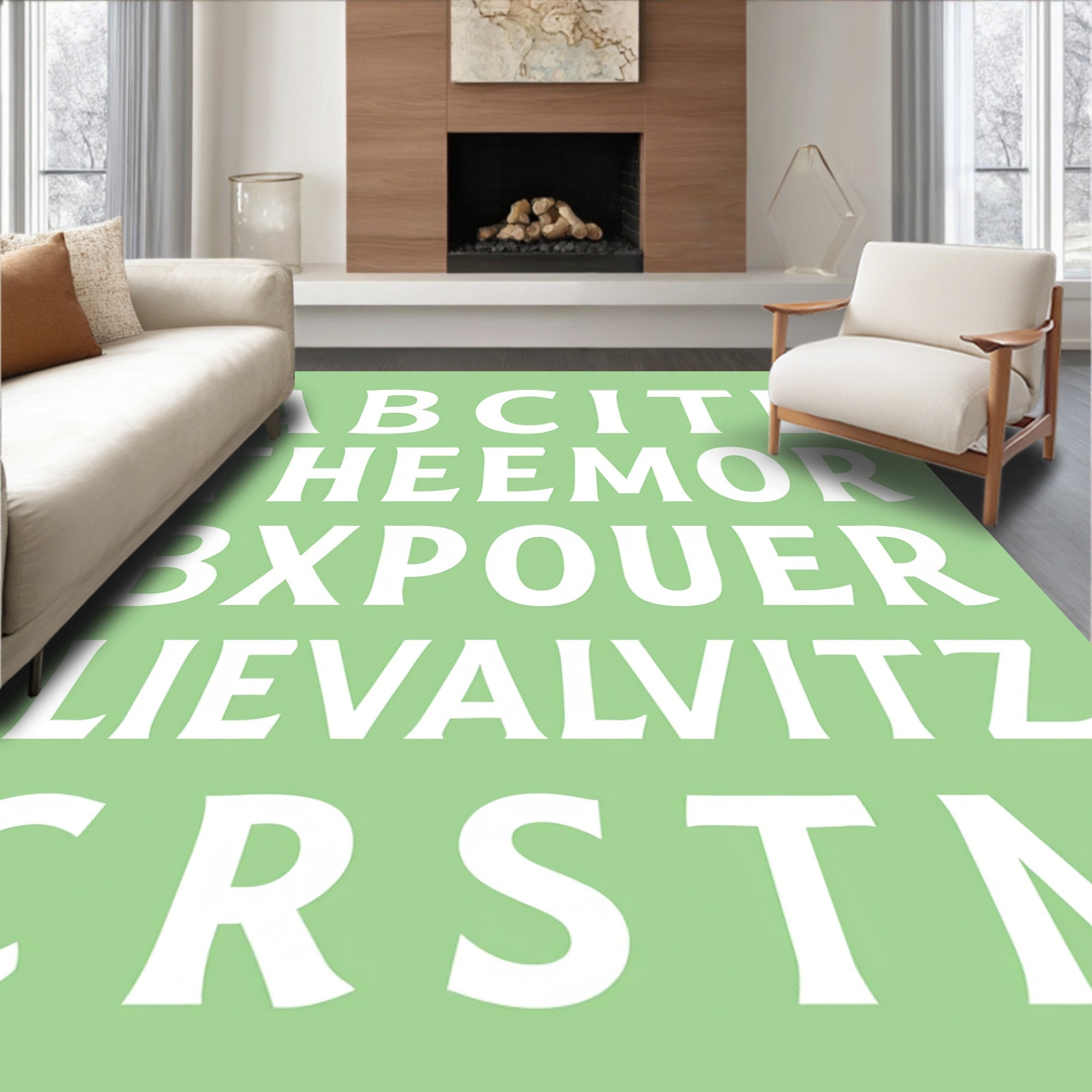Mint Background White Alphabet Border Rug