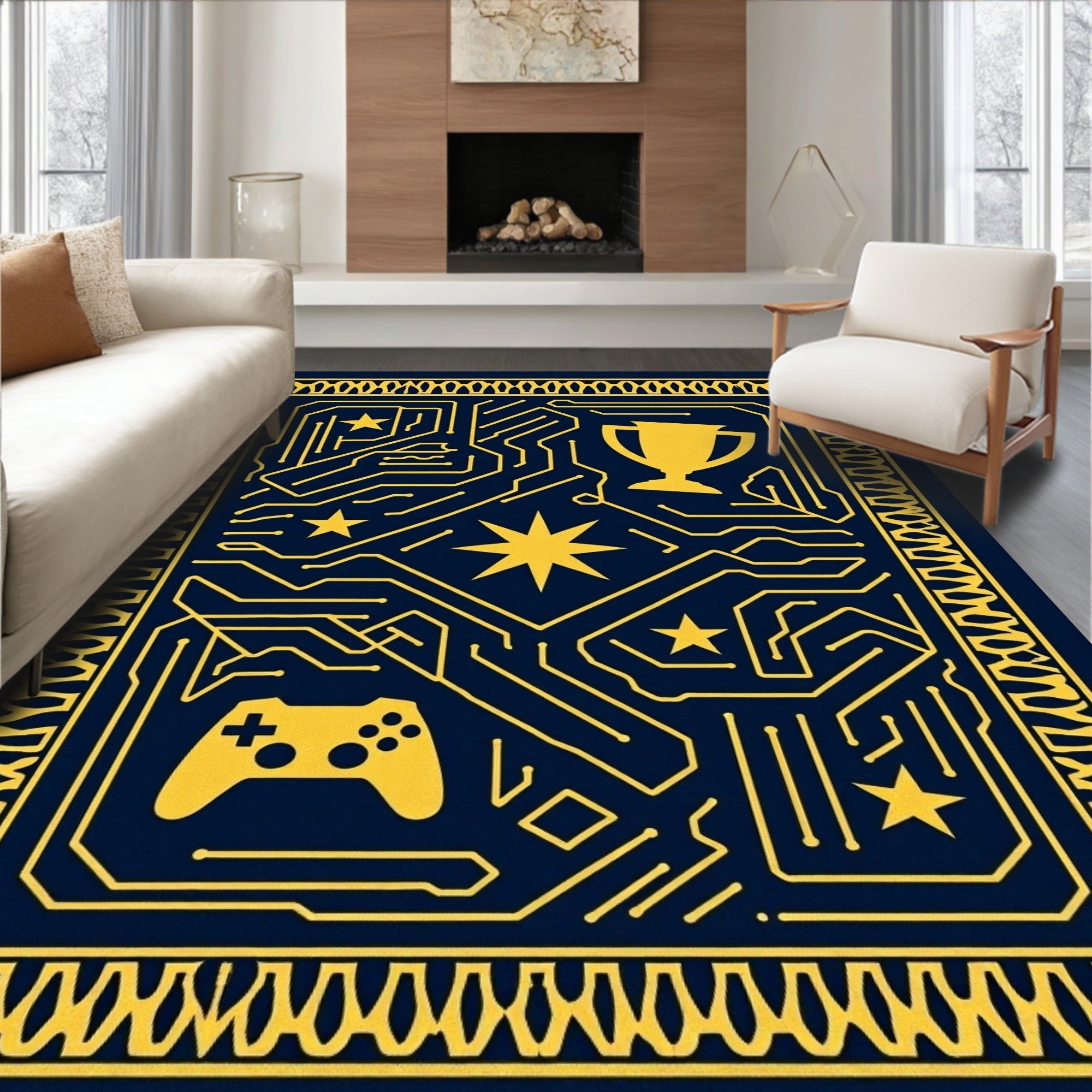 Yellow Circuit Board Trophy Gaming Rug