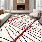 Red Black Abstract Scribble Lines Rug