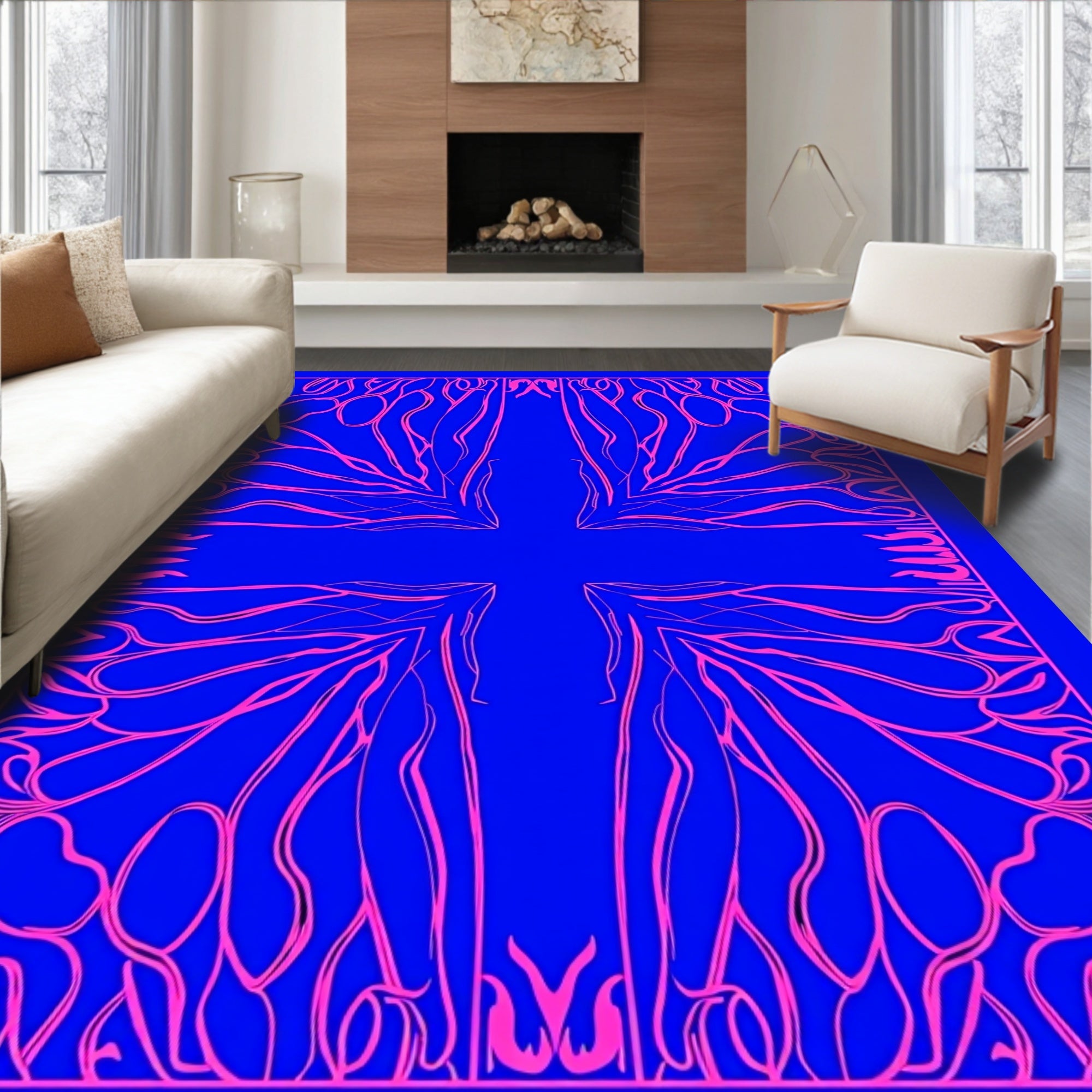 Vibrant Pink Electric Swirls Rug