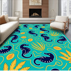 Navy Seahorse Aqua Floral Whimsical Rug