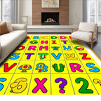 Bright Alphabet Grid with Cartoon Accents Rug