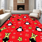 Whimsical Penguin Snowflakes Red Rug