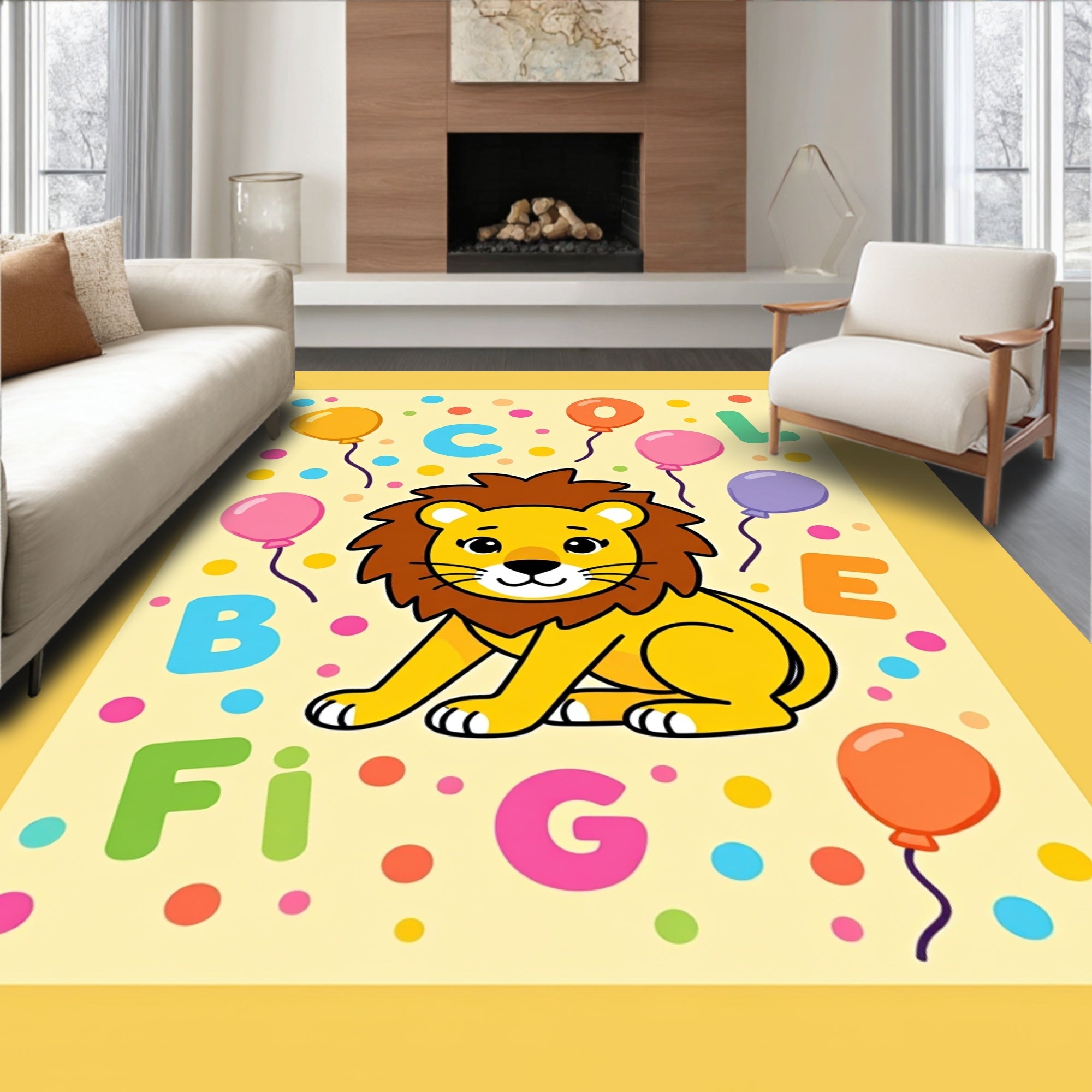 Cute Lion Balloons Confetti Fun Rug