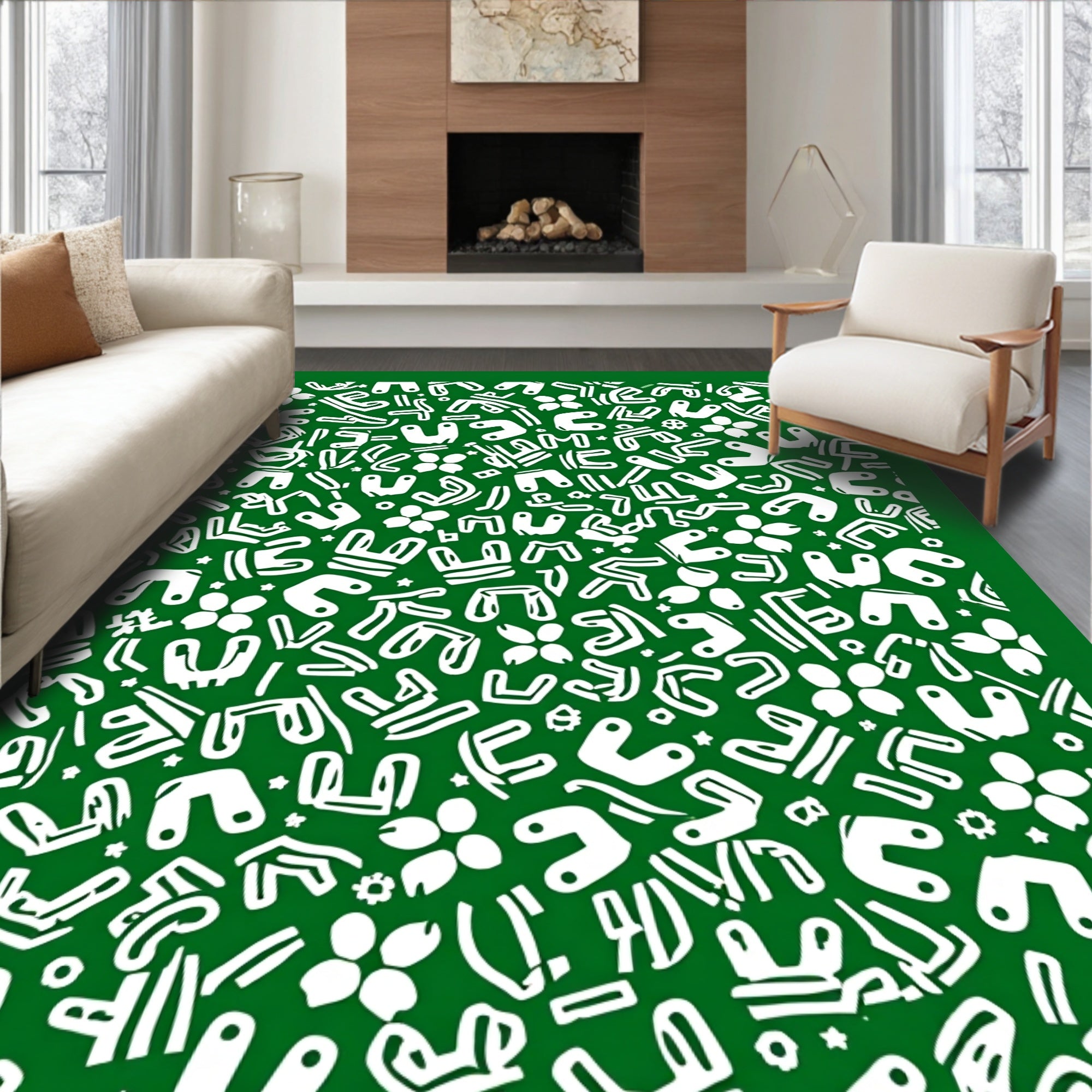 Emerald Green Abstract Forms Rug