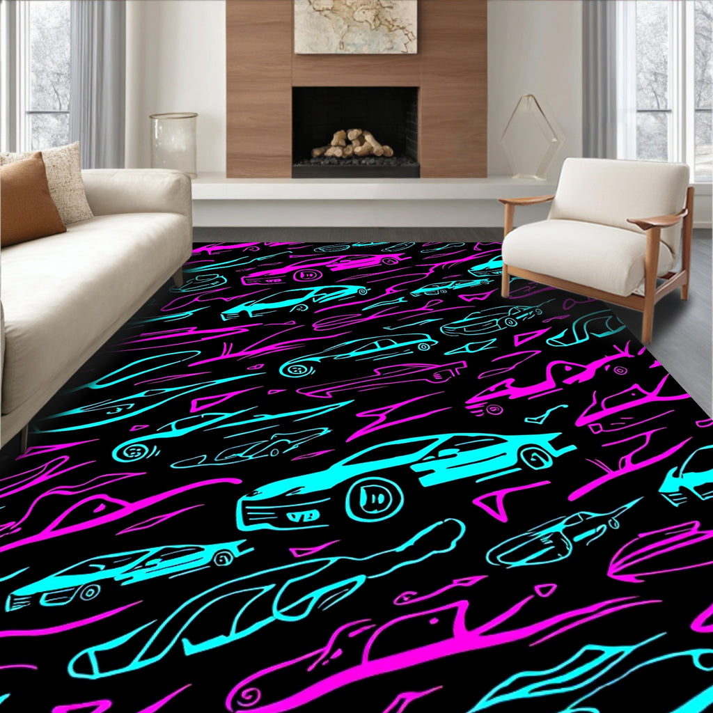 Neon Car Streaks Collection Rug