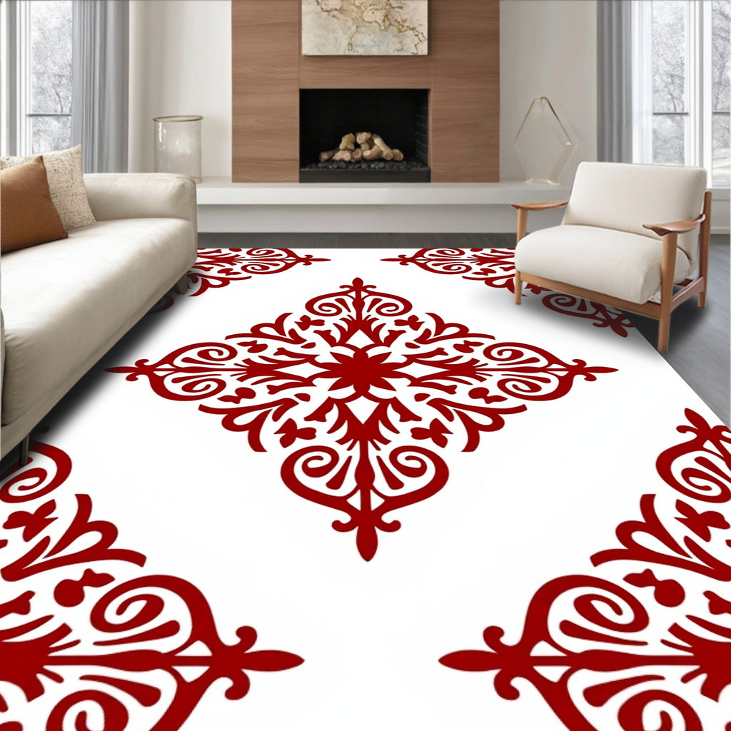 Crimson Red Ornate Medallion Accent Rug