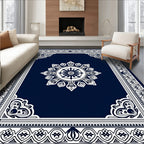 Deep Blue Floral Mandala Border Rug