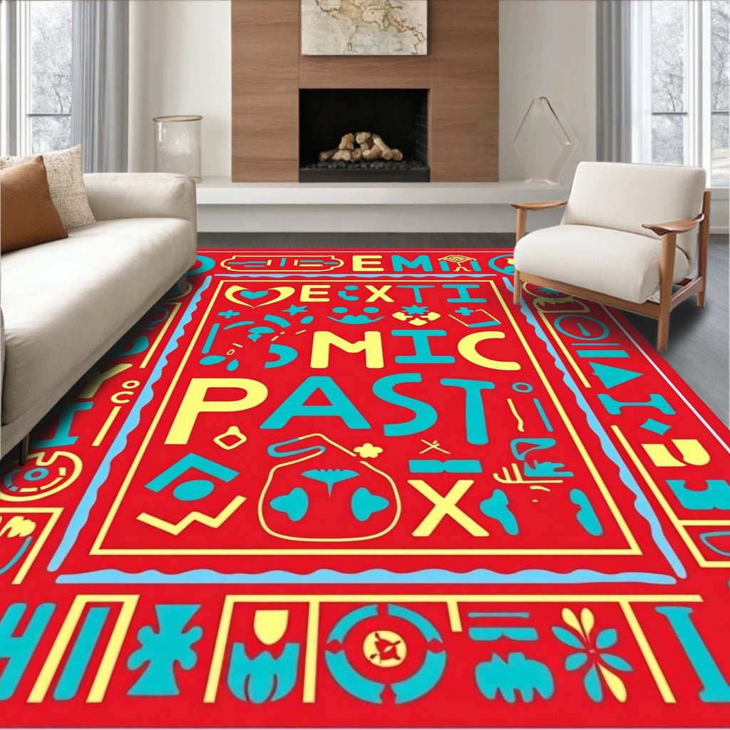 Bold Red Comic Past Geometric Rug