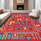 Bold Red Comic Past Geometric Rug