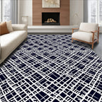 Navy White Interlocking Grid Rug