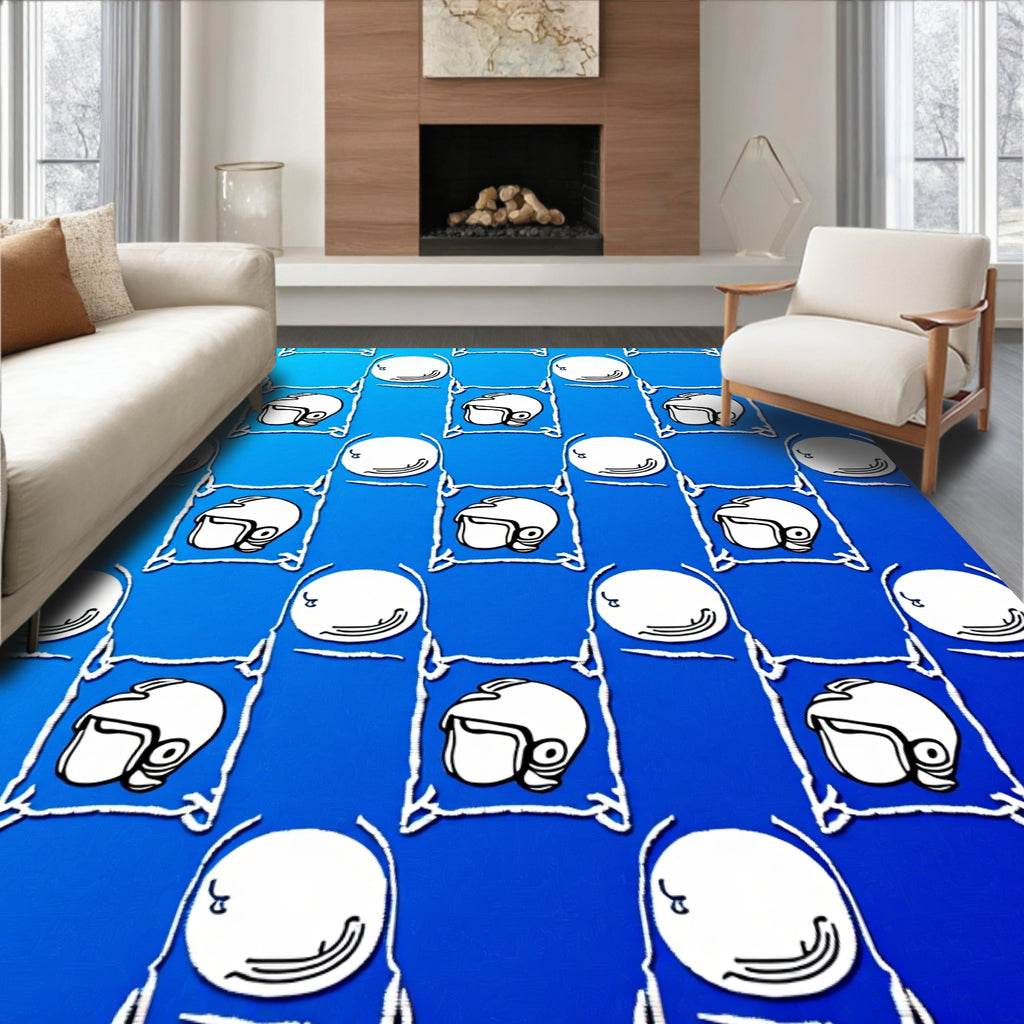 Blue Helmets and Bubbles Grid Rug