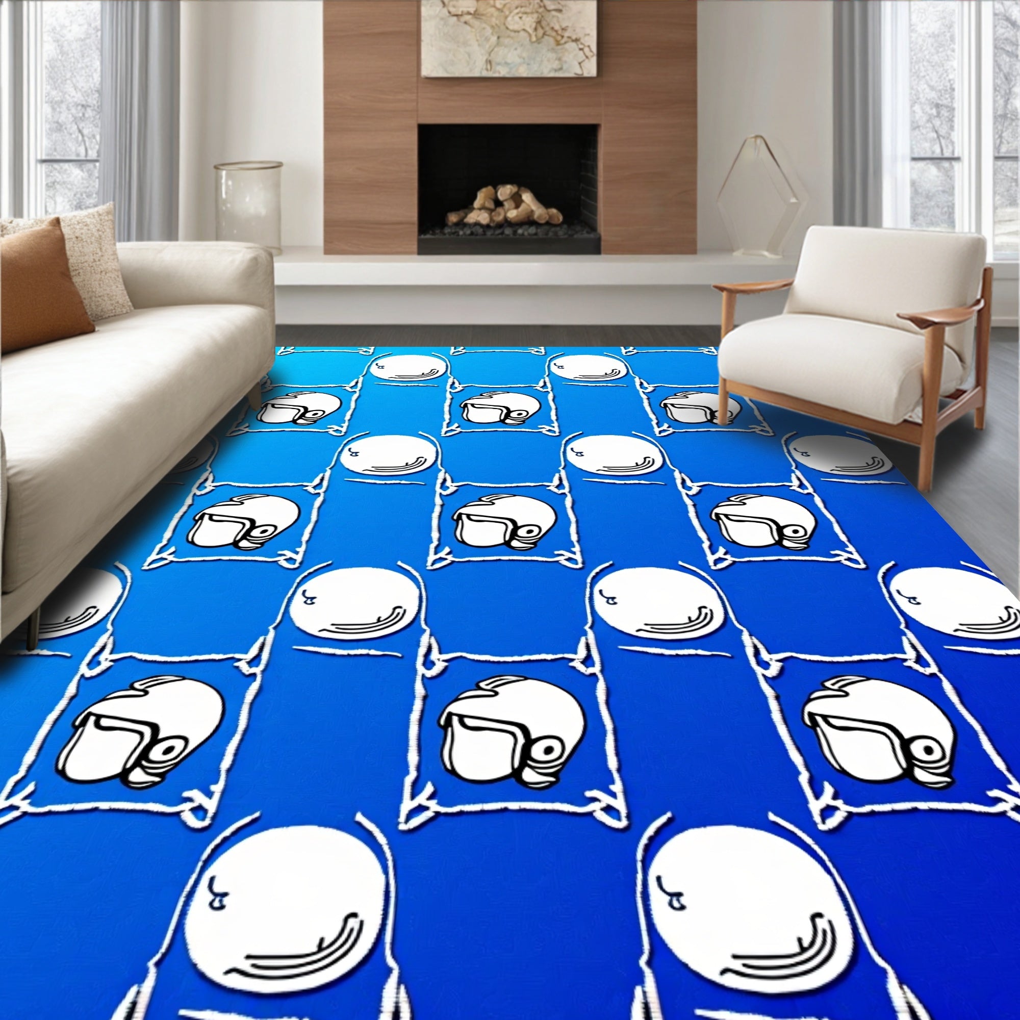 Blue Helmets and Bubbles Grid Rug