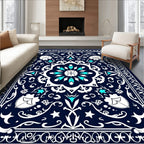 Deep Blue Cyan Starburst Medallion Rug