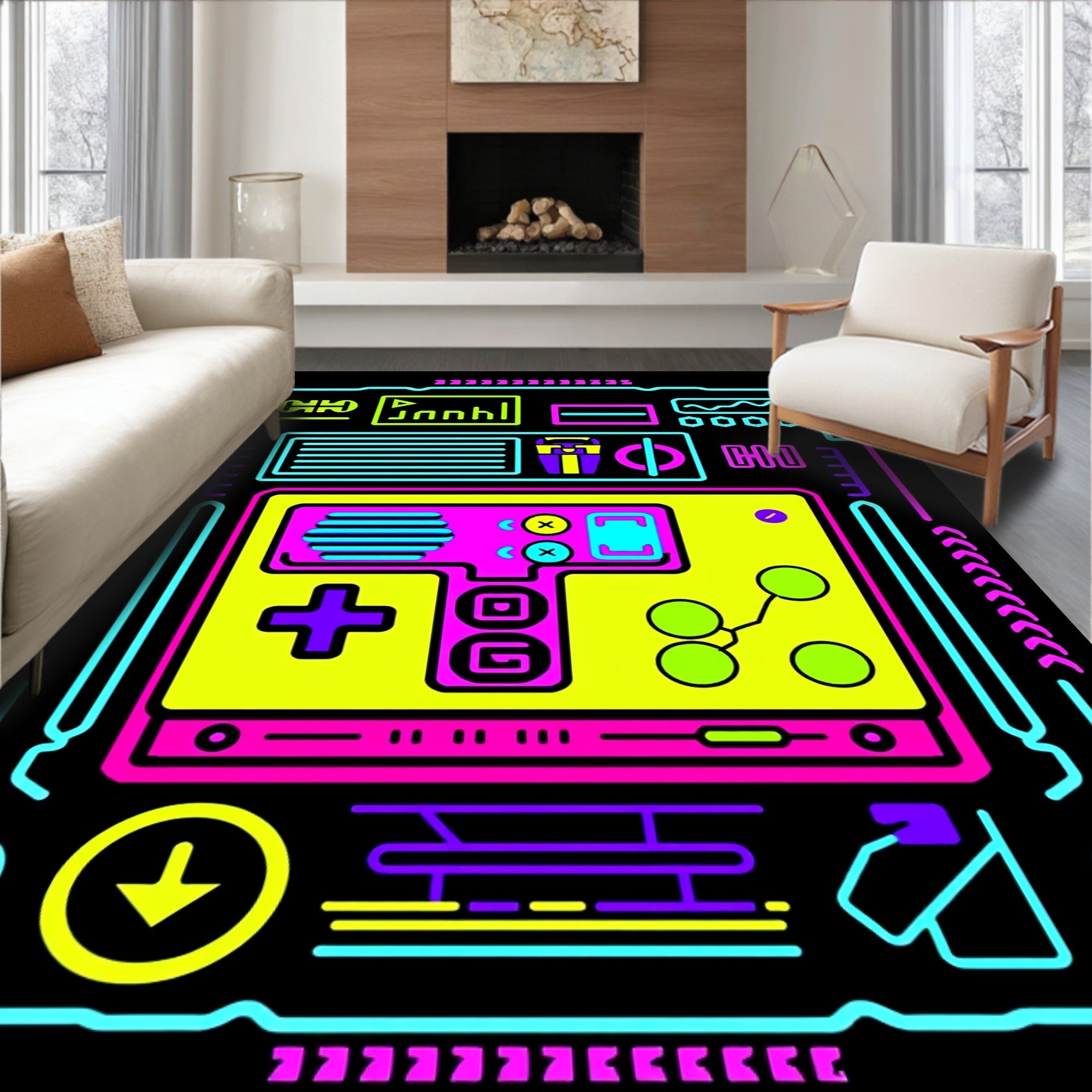 Neon Retro Game Console Controller Rug