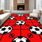 Red Black White Soccer Ball Grid Rug