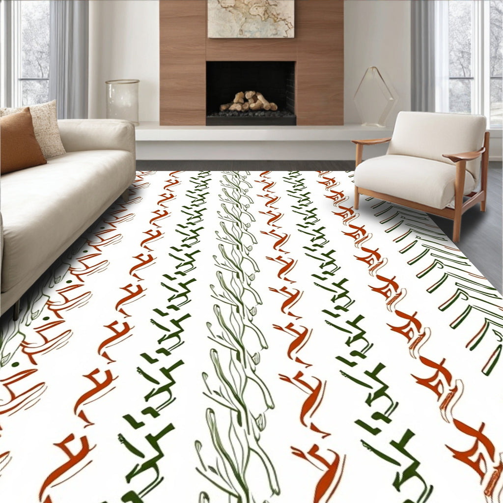 Rustic Green Red Botanical Stripe Rug