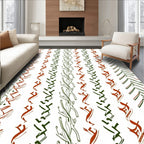 Rustic Green Red Botanical Stripe Rug