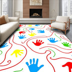 Colorful Handprint Swirls Red Blue Yellow Rug
