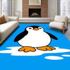 Charming Black White Penguin Blue Background Rug