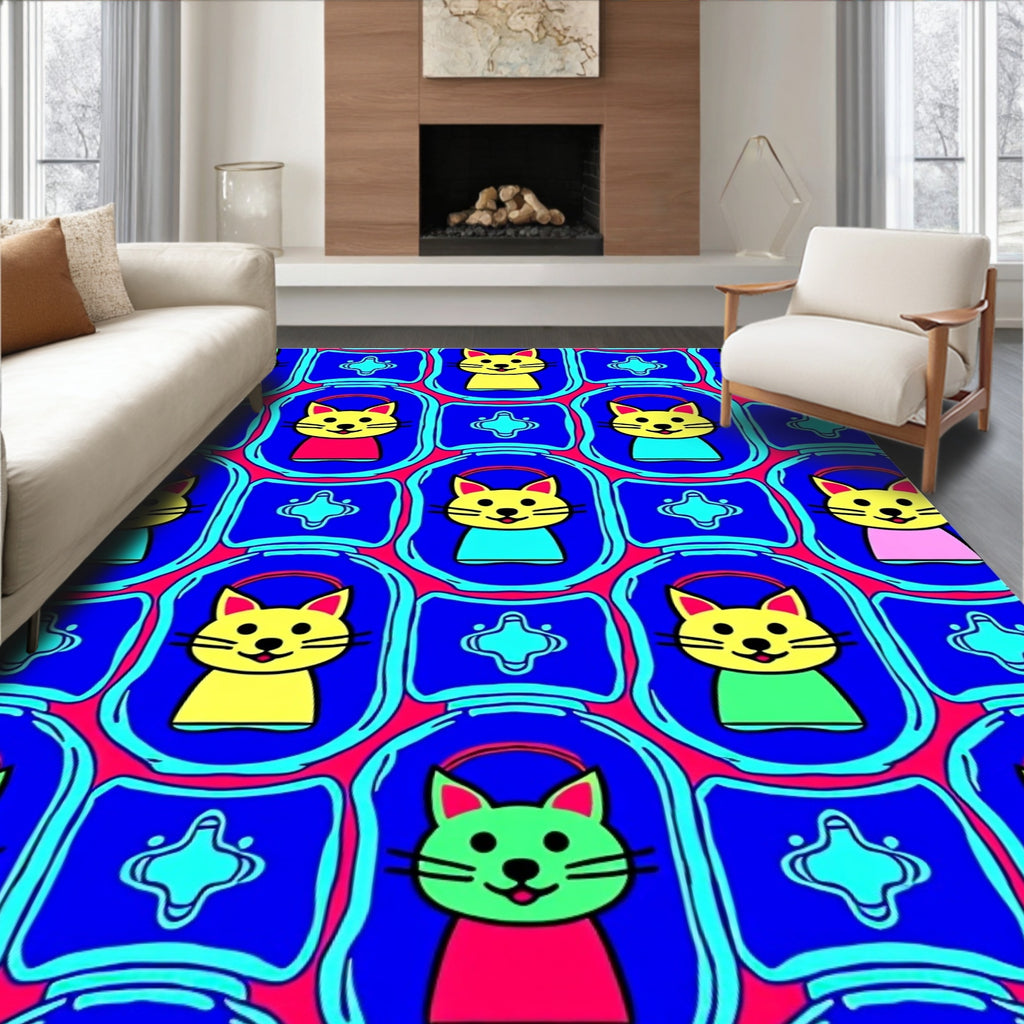 Cute Yellow Green Cats Geometric Bold Rug
