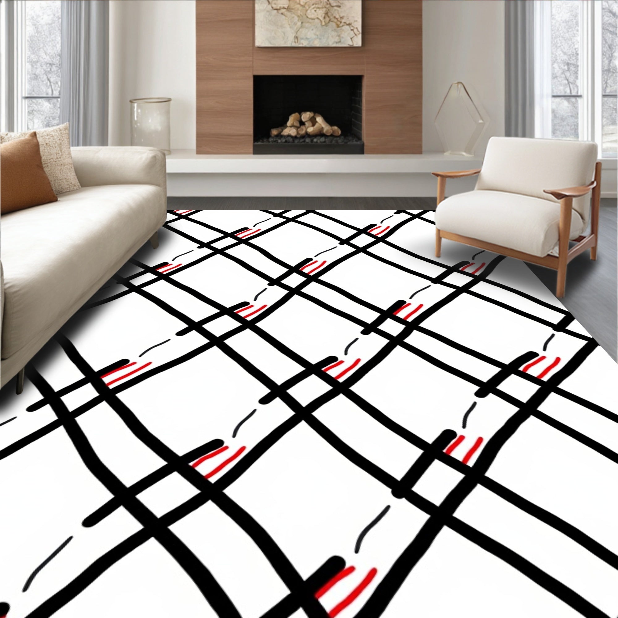 Black Red Diamond Lattice Rug