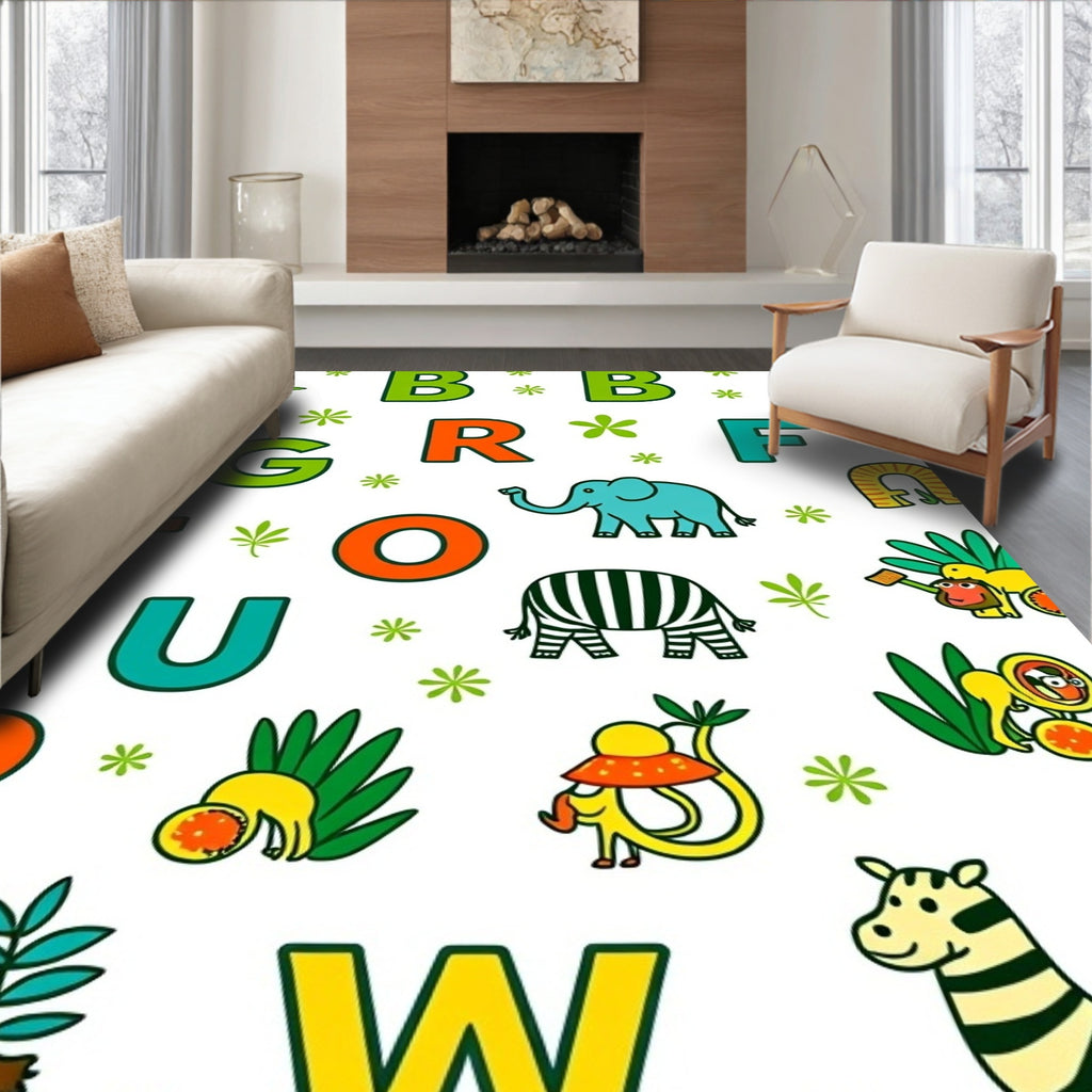 Playful Jungle Alphabet Safari Animals Rug
