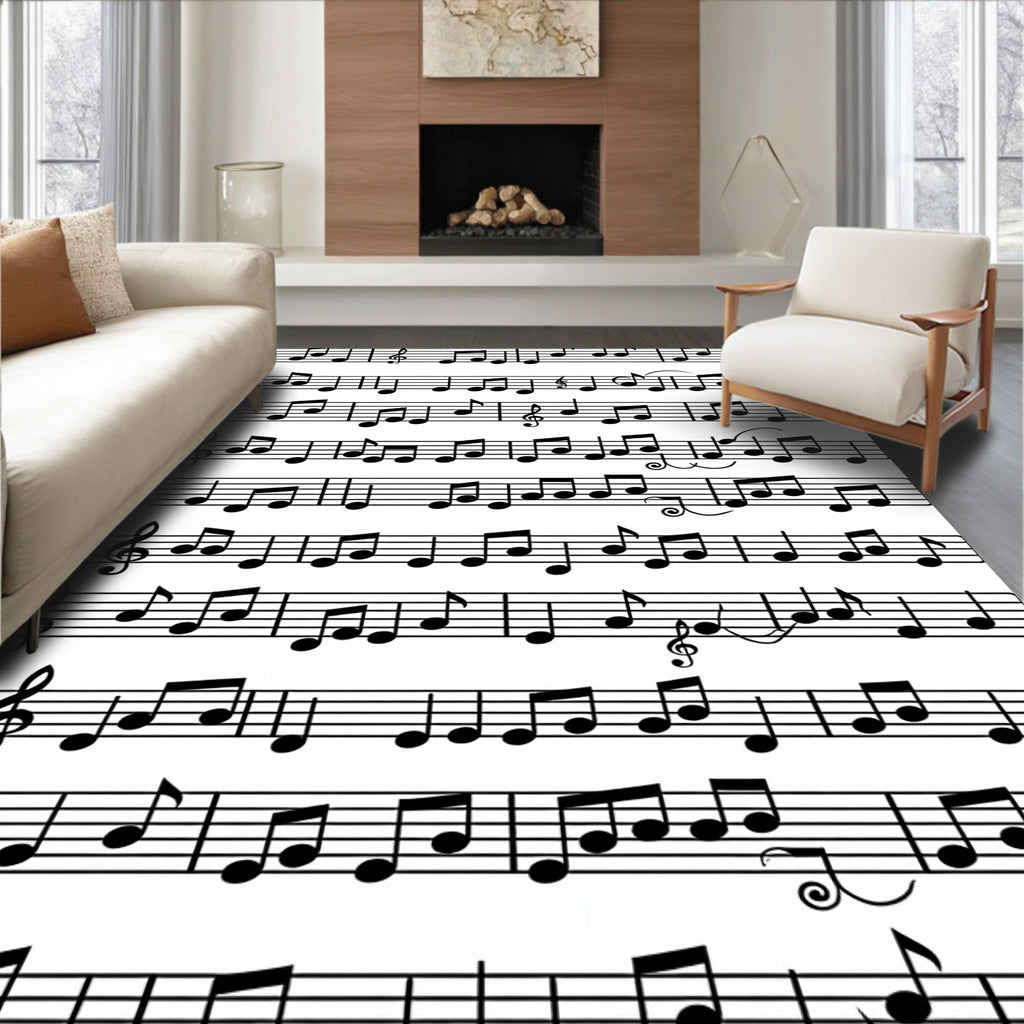 Black and White Musical Score Border Rug