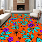 Vibrant Purple Floral Turquoise Leaf Rug