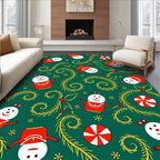 Merry Snowman Red Holly Vines Rug