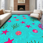 Vibrant Coral Starfish Ocean Waves Rug