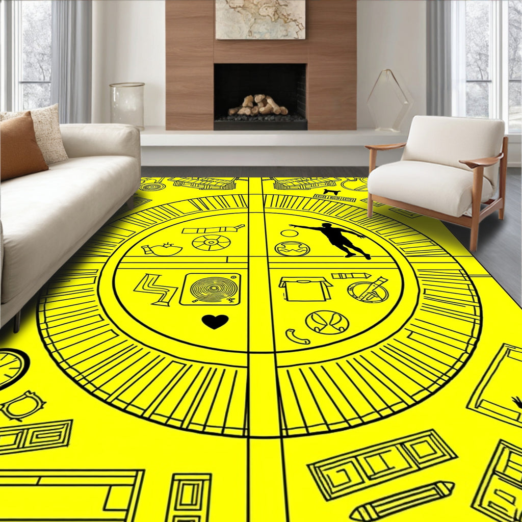 Vibrant Yellow Circular Collage Rug
