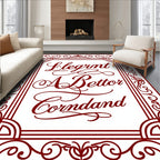 Elegant Red Script Floral Border Rug