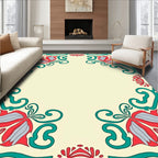 Coral Teal Floral Corner Accents Rug