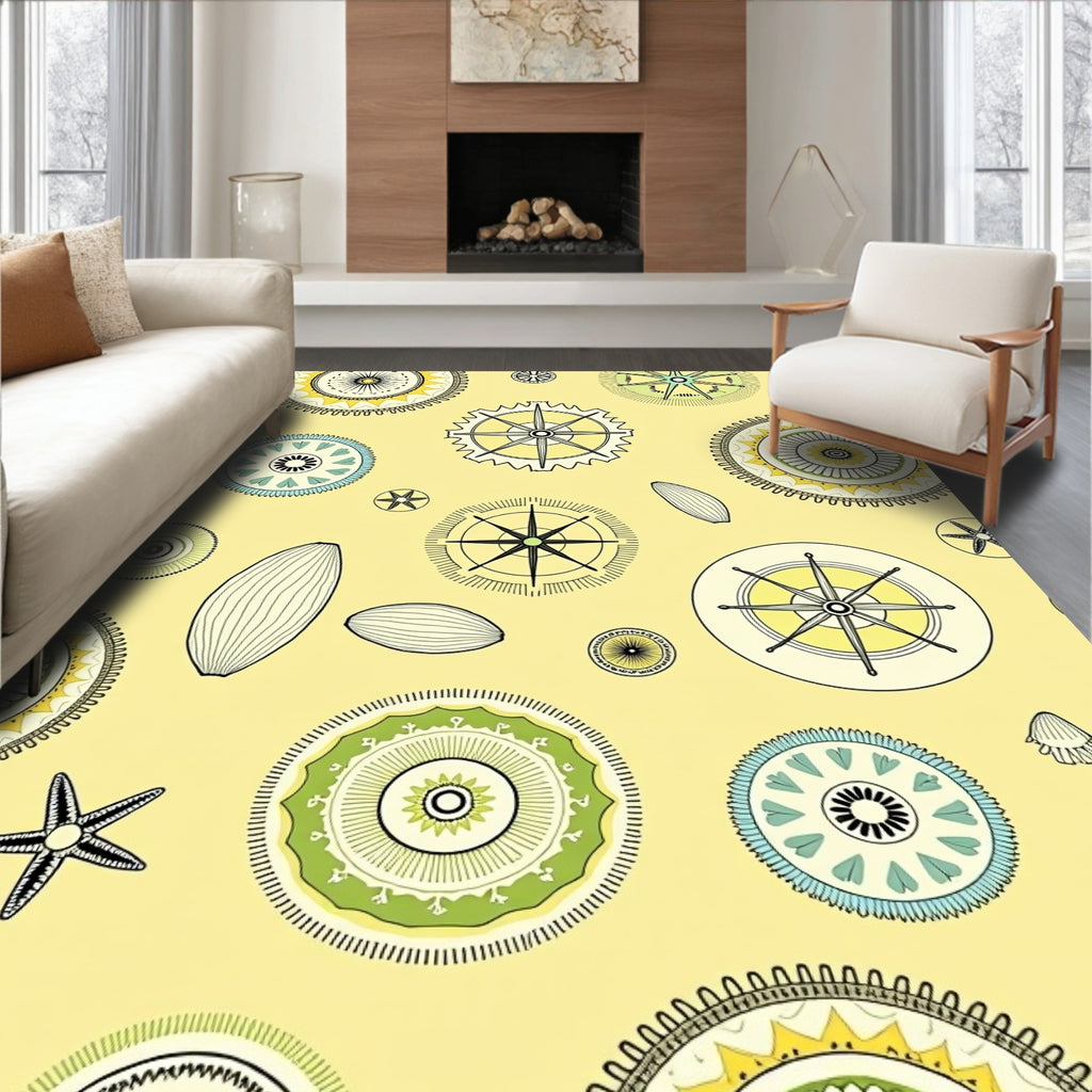 Yellow Nautical Compass Medallion Rug