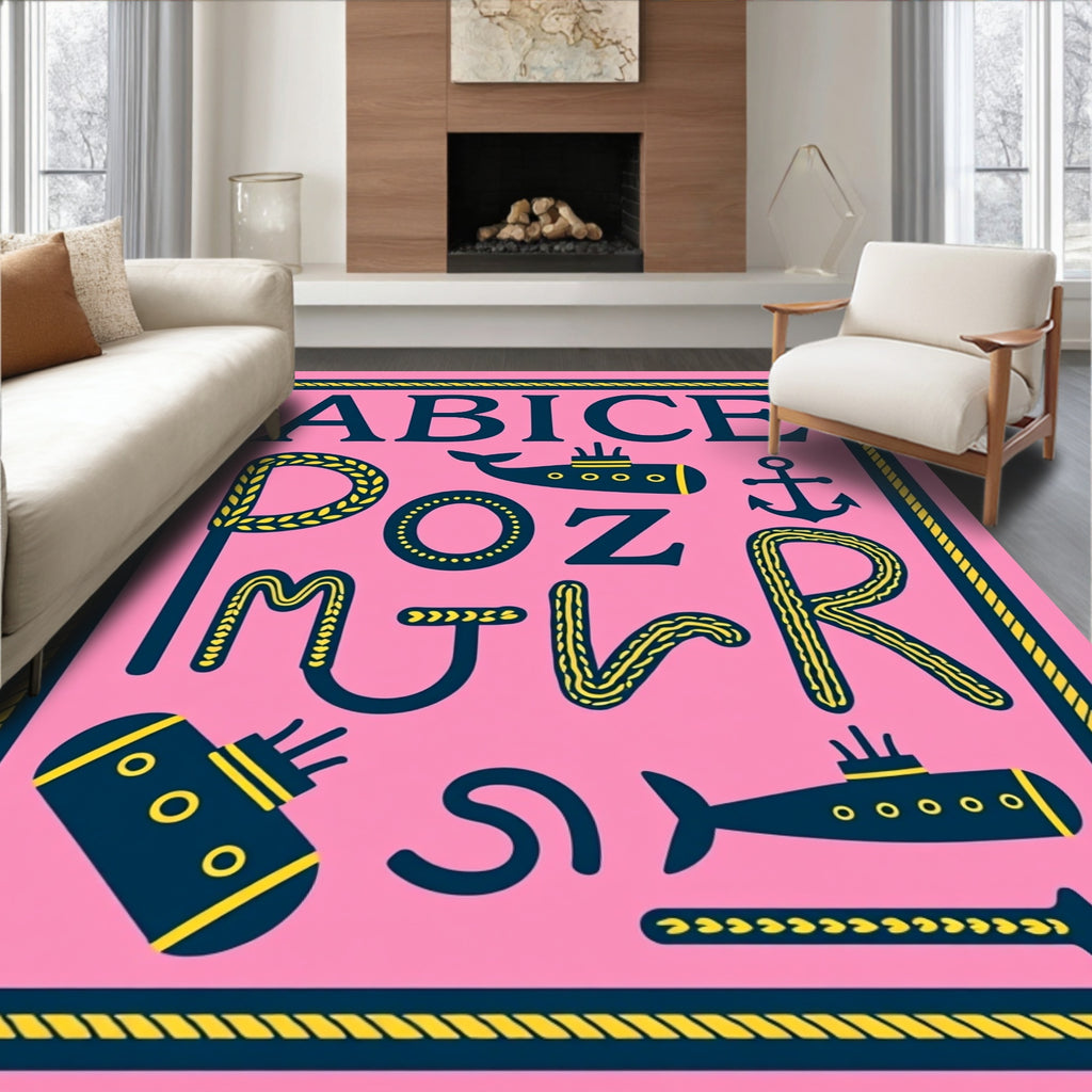 Pink Navy Yellow Nautical Alphabet Rug