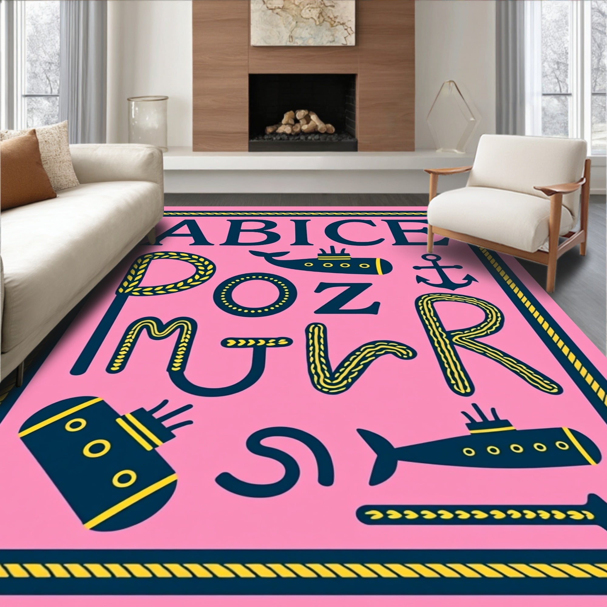 Pink Navy Yellow Nautical Alphabet Rug