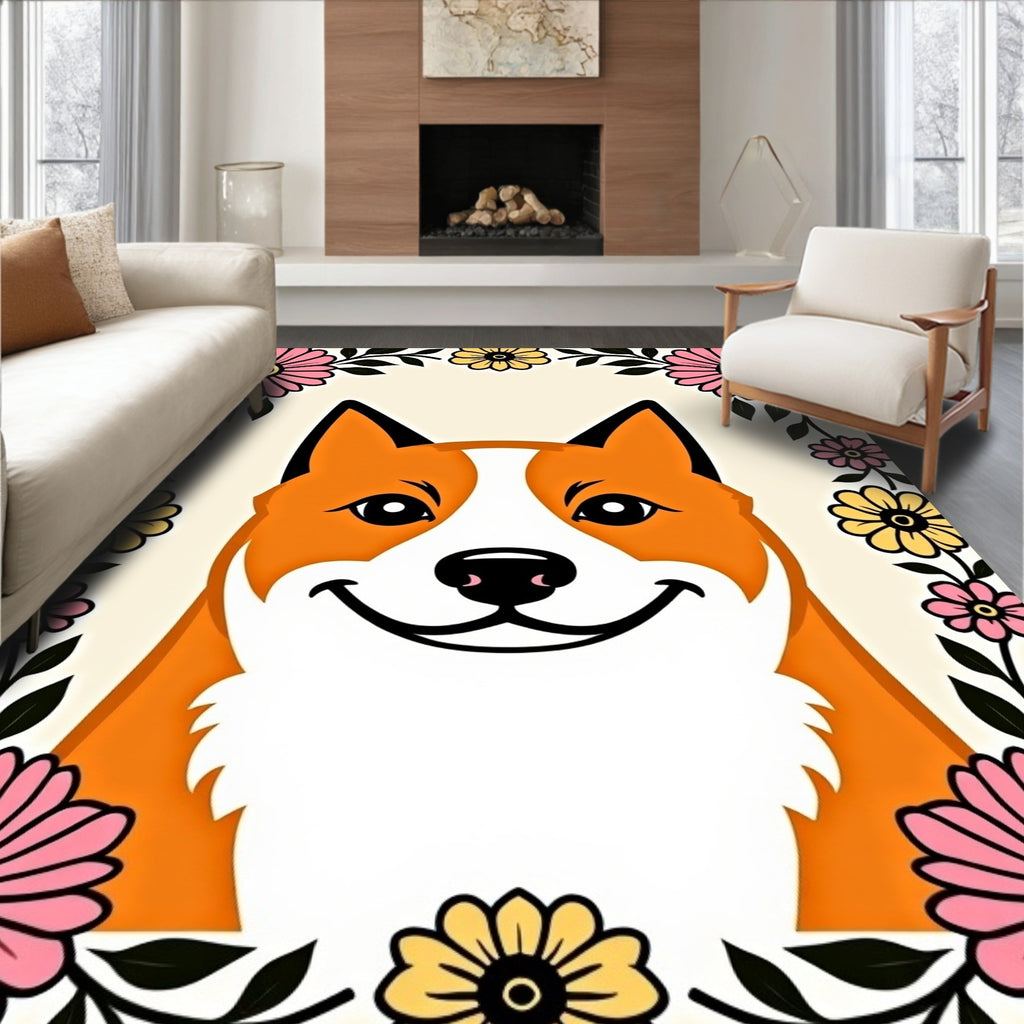 Joyful Corgi Floral Greeting Rug