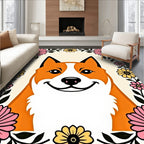 Joyful Corgi Floral Greeting Rug