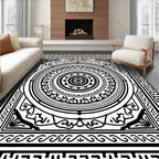 Black White Concentric Circle Mandala Rug