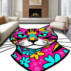 Vibrant Pink Floral Cat Face Rug