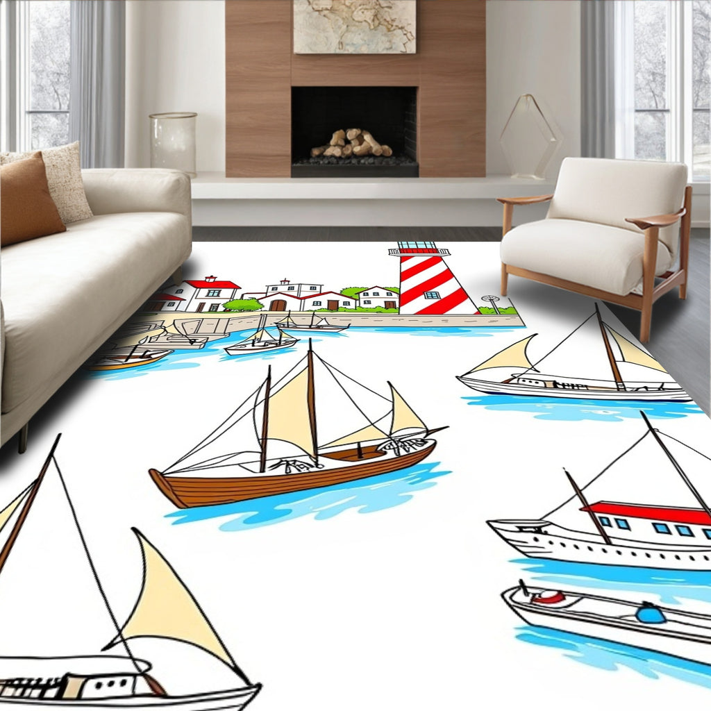 Seaside Village Lighthouse Sailboat Collection Rug