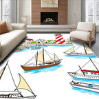 Seaside Village Lighthouse Sailboat Collection Rug