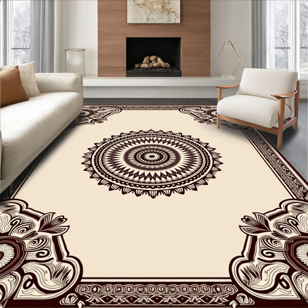 Ornate Crimson Medallion Border Rug