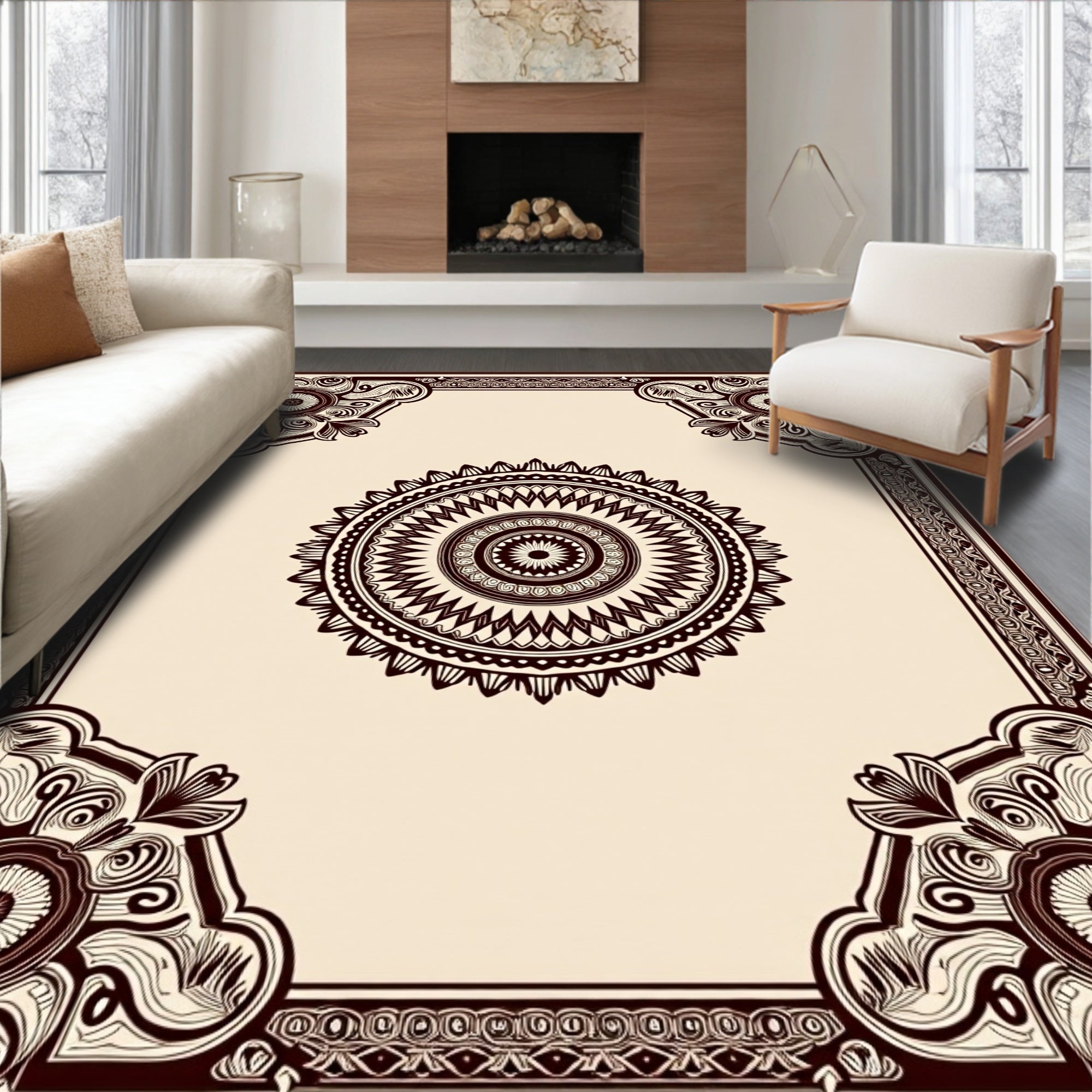 Ornate Crimson Medallion Border Rug