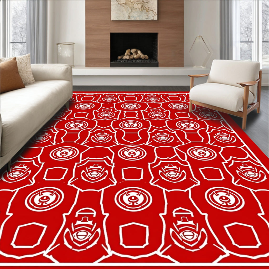 Red Futuristic Mechanical Armor Rug