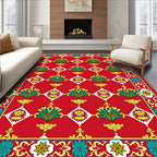 Crimson Emerald Laurel Diamond Border Rug