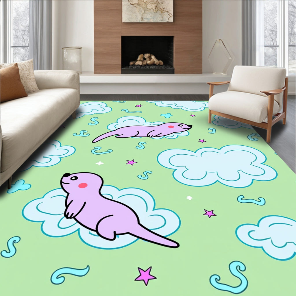 Whimsical Lavender Otter Cloudscape Rug